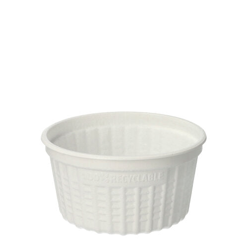 A Starpak 25 soup cup, PP "To Go" Ø 11.5 cm in white with a textured surface and "100% RECYCLABLE" embossing on the side, 500 ml capacity, shown empty on a white background.