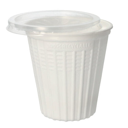 A Starpak 25 soup cup, PP "To Go" Ø 11.5 cm white (500 ml) with a clear plastic lid, both clean and unused, are shown against a plain white background.