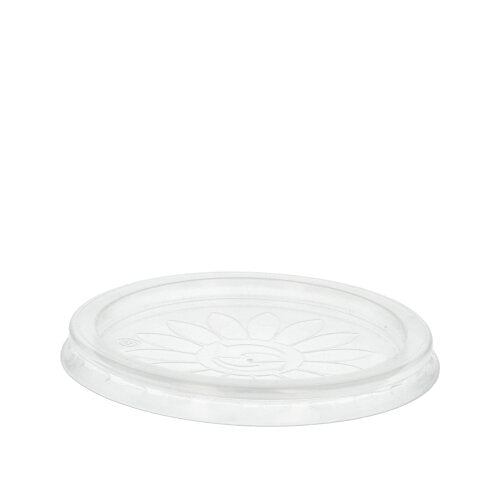 Starpak 25 lids "To Go" made of durable, transparent PP, each Ø 11.5 cm, have a subtle floral pattern in the center and are depicted on a plain white background. (25 pieces).