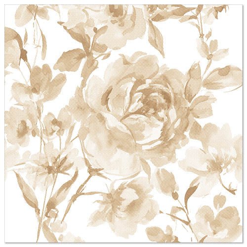A delicate, watercolor-like, beige floral design with abstract roses adorns the PAPSTAR 50 napkins "ROYAL Collection" 1/4-fold 40x40 cm in sand from PAPSTAR GmbH - perfect for any elegantly set table.