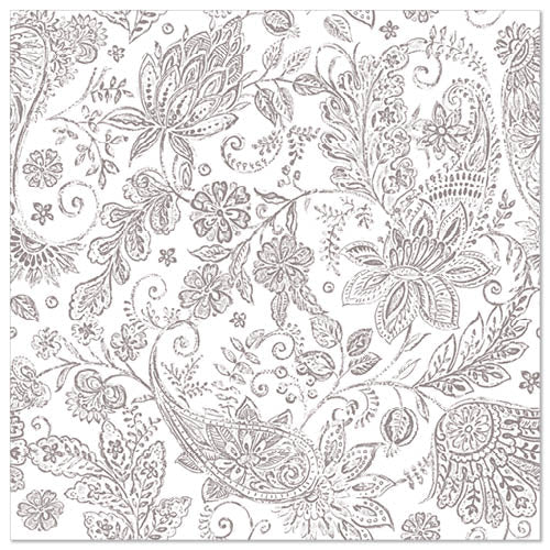 A dense, intricate grey floral paisley pattern with leaves, blossoms, and swirls fills each PAPSTAR 50 napkin "ROYAL Collection" 1/4-fold 40 x 40 cm by PAPSTAR GmbH - noble style for elegant occasions.