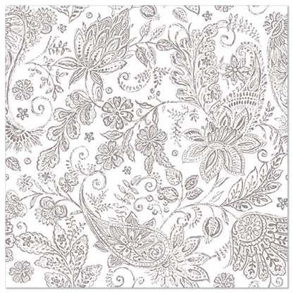 A dense, intricate grey floral paisley pattern with leaves, blossoms, and swirls fills each PAPSTAR 50 napkin "ROYAL Collection" 1/4-fold 40 x 40 cm by PAPSTAR GmbH - noble style for elegant occasions.