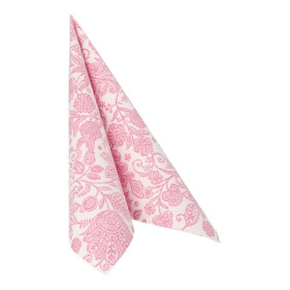The fuchsia napkin PAPSTAR 50 napkins "ROYAL Collection" (40 x 40 cm, 1/4 fold) from PAPSTAR GmbH is folded into a tall, upright triangle and presented against a white background.