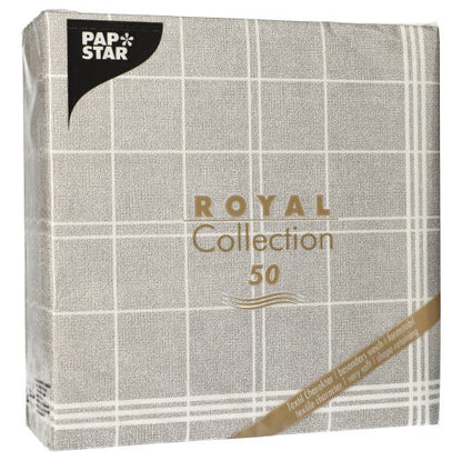 A 50-pack PAPSTAR "ROYAL Collection" napkins, 1/4-fold, 40 x 40 cm in grey by PAPSTAR GmbH.