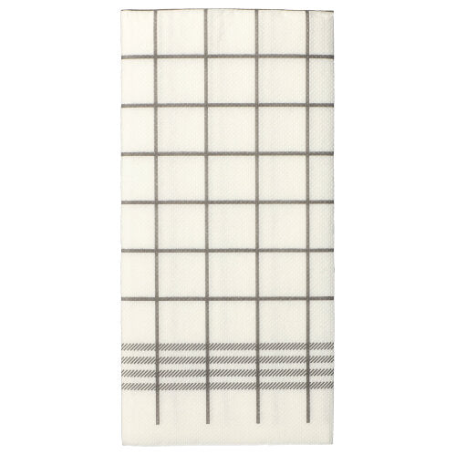 A white, 2-ply napkin "Kitchen Towel" with a gray grid and diagonal lines, similar to the PAPSTAR 30 napkins "PUNTO" 1/8-fold, 39x40cm, micro-embossed from PAPSTAR GmbH.