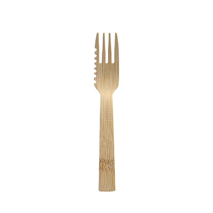 The PAPSTAR GmbH bamboo cake and snack forks (14.5 cm, serrated, 50 pieces) have three prongs and a serrated edge - an eco-friendly disposable cutlery, depicted on a plain white background.