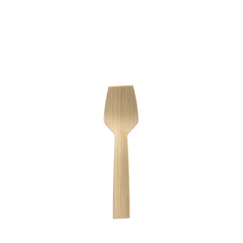 A single PAPSTAR bamboo ice cream spoon "pure", 9.2 cm, with a flat rectangular design stands vertically on a plain white background. This eco-friendly utensil from PAPSTAR GmbH is ideal for the sustainable kitchen.