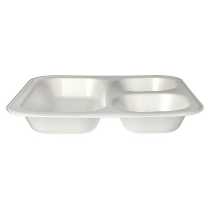 A white, rectangular Starpak 50 seal trays XPS food tray (4.2 x 24.5 x 26.5 cm, laminated), with three compartments - ideal for catering and hygienic packaging.