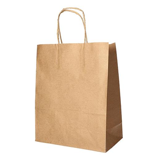 The PAPSTAR 25 carrier bags from PAPSTAR GmbH made of paper with twisted handle stand upright on a white background and offer an eco-friendly way to carry your items.