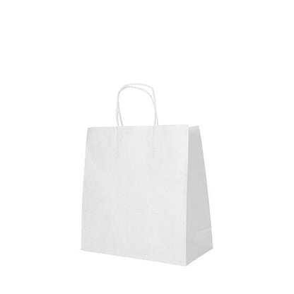 The PAPSTAR 25 paper carrier bags from PAPSTAR GmbH are a simple white paper shopping bag with twisted handles, standing upright against a white background. Its minimalist design makes it ideal for eco-friendly shopping.