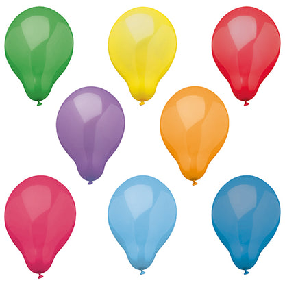Sixteen colorful PAPSTAR balloons (Ø 25 cm, assorted colors) of PAPSTAR GmbH stand in two rows on a white background and show a colorful mix of green, yellow, red, purple, orange, pink, and two shades of blue.