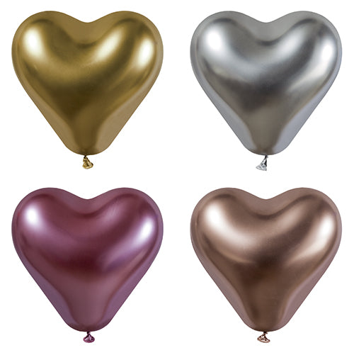 The PAPSTAR 4 large balloons by PAPSTAR GmbH are arranged in a grid in metallic gold, silver, violet, and rose gold – ideal for festive decorations for any occasion.