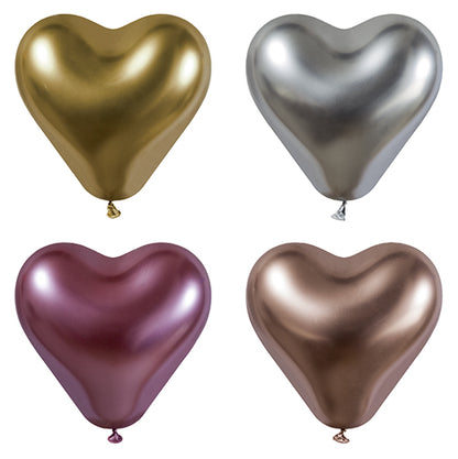 The PAPSTAR 4 large balloons by PAPSTAR GmbH are arranged in a grid in metallic gold, silver, violet, and rose gold – ideal for festive decorations for any occasion.