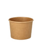 A brown Starpak soup cup made of cardboard (350 ml, Ø 9.8 cm, 7 cm) without a lid from a pack of 25 lies empty with smooth round edges on a white background.