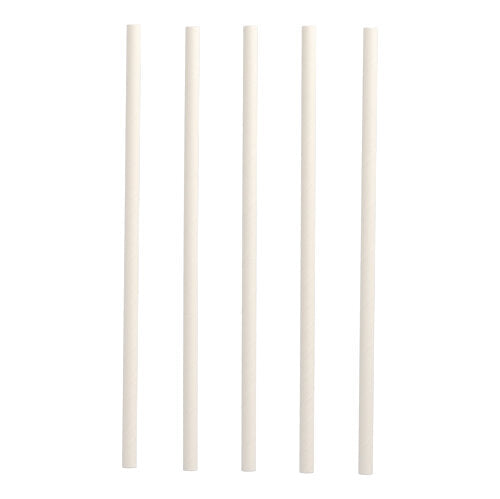 Fünf PAPSTAR Shake-Halme aus Papier (Ø 8 mm, 25 cm) der PAPSTAR GmbH sind vertikal auf weißem Hintergrund angeordnet und bieten eine nachhaltige Alternative zu herkömmlichen Strohhalmen.