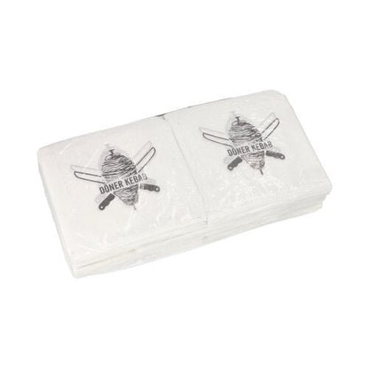 PAPSTAR doner kebab bags 16x16 cm, white, in shrink wrap pack (1000 pieces) - ideal for snack businesses; practical packaging with doner skewer and "Doner Kebab" motif from PAPSTAR GmbH.