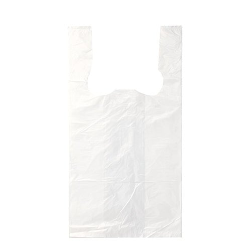 A Starpak 200 shirt carrier bag, white HDPE, with handles is shown flat against a white background, highlighting the subtle folds and creases of the empty bag.