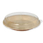 The Starpak 10 plate combo pack includes round palm leaf disposable plates (500ml, Ø23cm, 5.3cm) with light plates and a transparent rPET lid with a small removal tab; environmentally friendly and shrink-wrapped (10 pieces).