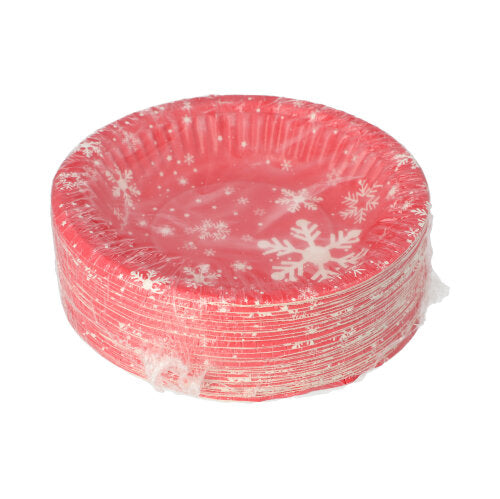 The PAPSTAR round paper bowls "Winter Time" (19 cm, 3 cm high, 50 pieces) by PAPSTAR GmbH are decorated with a festive snowflake motif and FSC-certified - the perfect disposable plates for your Christmas party.
