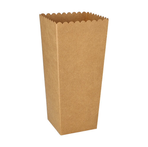 The PAPSTAR popcorn boxes, square, brown (19.7x7x7 cm, 100 pieces) from PAPSTAR GmbH stand upright on a white surface - ideal for the next movie night.