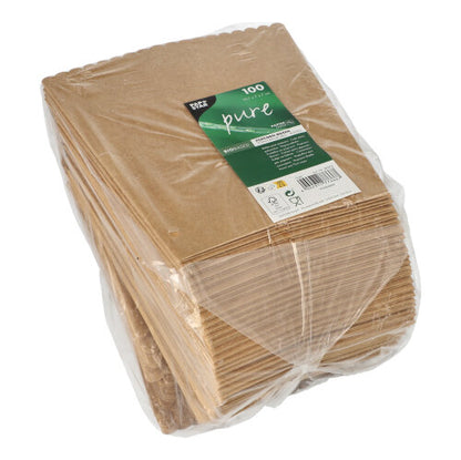 A stack of brown PAPSTAR popcorn boxes (19.7x7x7 cm, 100 pieces) is packaged in clear plastic with a green-white label - ideal for the next movie night.