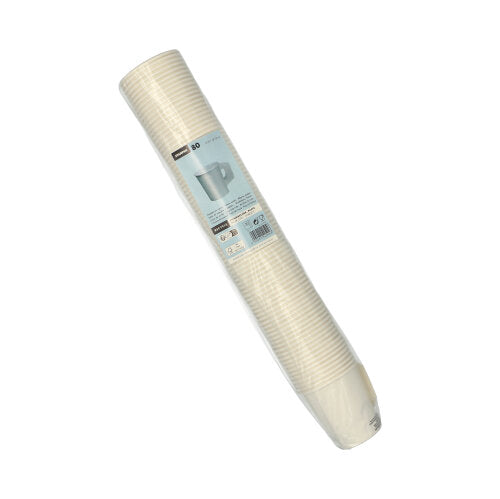 A sealed pack of 80 white Starpak disposable paper cups with handle (drinking cup, paper with handle) is stacked with a blue label with product details and a cup illustration - ideal for parties.