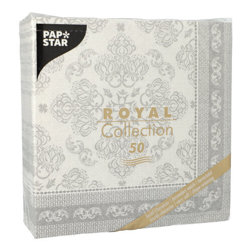 A pack of 50 grey PAPSTAR "ROYAL Collection" 40x40 cm napkins (1/4 fold) by PAPSTAR GmbH.