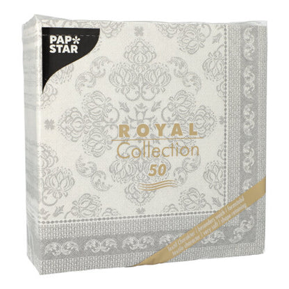 A pack of 50 grey PAPSTAR "ROYAL Collection" 40x40 cm napkins (1/4 fold) by PAPSTAR GmbH.