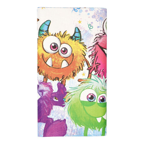 The PAPSTAR tablecloth, paper (120 cm x 180 cm) from PAPSTAR GmbH features colorful cartoon monsters on a slightly patterned background, giving your table decoration a playful style.