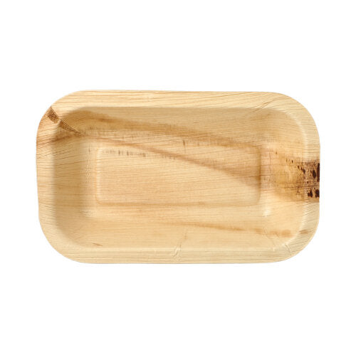 The 25 seal bowls palm leaf "pure" square from PAPSTAR GmbH are rectangular, flat palm leaf bowls with natural grain, biodegradable, depicted from above on a white background.