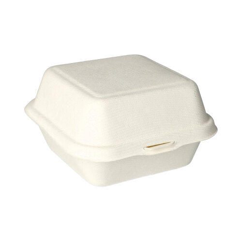 The PAPSTAR sugarcane hamburger boxes (8x14x15 cm, 500 pieces) from PAPSTAR GmbH are environmentally friendly takeaway containers made from light-molded fiber, ideal for sustainable packaging.
