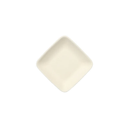 A PAPSTAR 50 finger food plate made of sugarcane "pure" white from PAPSTAR GmbH is square, off-white and is shown on a white background with the corners facing up, down, left, and right.