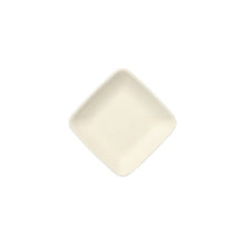 The PAPSTAR finger food plate square made of sugarcane "pure", 6.5 cm, white (12 pieces), is placed diagonally on a white background - a sustainable choice for disposable tableware or as a finger food plate.