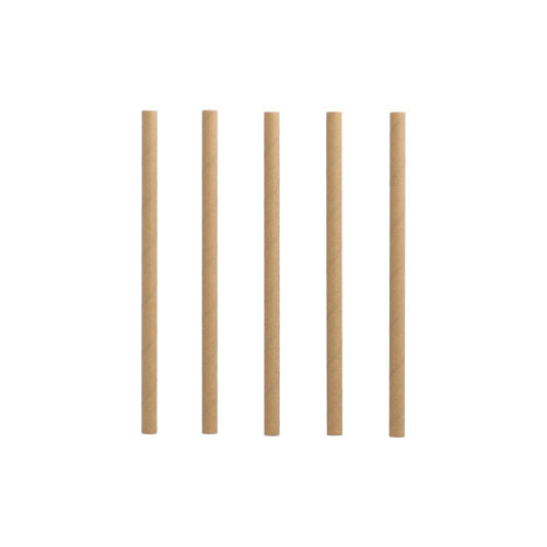 Five brown PAPSTAR 500 cocktail straws (paper, Ø 7 mm, 15 cm) from PAPSTAR GmbH stand upright in a row against a plain white background.