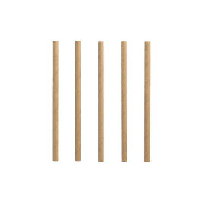 Five brown PAPSTAR 500 cocktail straws (paper, Ø 7 mm, 15 cm) from PAPSTAR GmbH stand upright in a row against a plain white background.