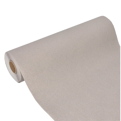 A table runner from PAPSTAR GmbH, Tissue "ROYAL Collection" (24 m x 40 cm), is partially unrolled on a white background. The light gray runner is characterized by a smooth, even tissue texture.