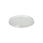 A clear, round Starpak 25 lid for soup cups (PP, Ø 9.8 cm, 1 cm), depicted on a white background, has a slightly raised edge and is suitable for soup cups. The package contains 25 transparent lids.