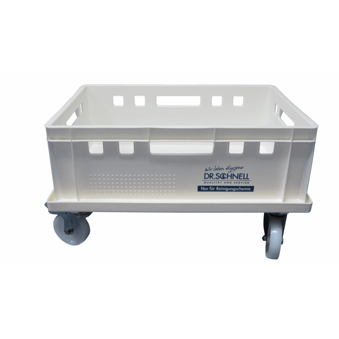 The Dr. Schnell collection container with canister tray (1 l), white, from DR.SCHNELL GmbH & Co. KGaA, is ideal for professional cleaning and safe storage of cleaning agents when transporting cleaning utensils.