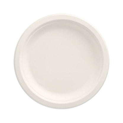 A simple, round PAPSTAR 12 plate made of sugarcane "pure" from PAPSTAR GmbH – white, undivided, from above on a white background – environmentally friendly and stylish for any table.