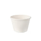 Against a white background stands a small, simple white PAPSTAR sugarcane bowl "pure" (50-pack) by PAPSTAR GmbH with a slightly flared rim, made from sustainable sugarcane.