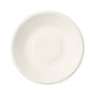 A simple white ceramic saucer, photographed from above on a white background, reflects the simple design of the PAPSTAR 50 bowls, sugarcane "pure" white by the PAPSTAR GmbH – sustainable and biodegradable disposable bowls.