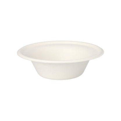 The PAPSTAR 12 bowls "pure" by PAPSTAR GmbH are simple white disposable bowls made from biodegradable sugarcane, depicted against a white background.