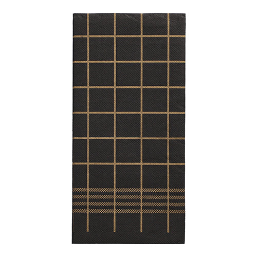 The 30 "PUNTO" 2-ply napkins, 1/8-fold, black with golden grid and ribbon design (39x40 cm) from PAPSTAR GmbH are part of the high-quality napkin collection and feature a kitchen towel micro-embossing.