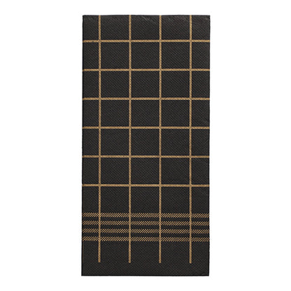 The 30 "PUNTO" 2-ply napkins, 1/8-fold, black with golden grid and ribbon design (39x40 cm) from PAPSTAR GmbH are part of the high-quality napkin collection and feature a kitchen towel micro-embossing.