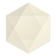 A white, eco-friendly, hexagonal plate with clear lines from PAPSTAR GmbH - PAPSTAR sugarcane plate "pure" hexagonal (25 pieces) - stands on a simple white background.