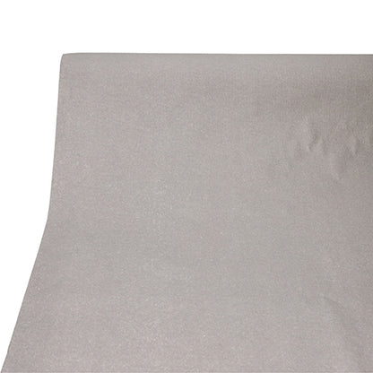 A close-up of a flat, smooth light gray sheet from the PAPSTAR tablecloth, fabric-like, PV-Tissue Mix "ROYAL Collection" (20 m x 1.18 m) from PAPSTAR GmbH, with subtle texture and gentle shadows on the right side.