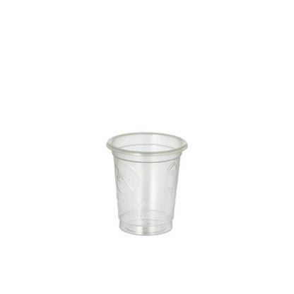 A Starpak PET schnapps glass from the set 'Starpak 40 Glasses for Schnapps' is centered on a white background. The crystal-clear, robust drinking vessel is empty and has a slightly flared rim.