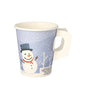 The PAPSTAR mug with handle (Ø 8 cm, cardboard, "Snowman" film, 50 pieces) from PAPSTAR GmbH has a flat, white cardboard handle and a delightful snowman motif with a snowy background.