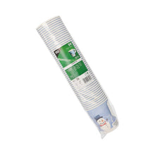 50-pack PAPSTAR GmbH disposable cardboard cups with handle, 8 cm diameter, "Snowman" design - a snowman with a blue hat and scarf. Set packed in plastic, perfect for festive drinks.