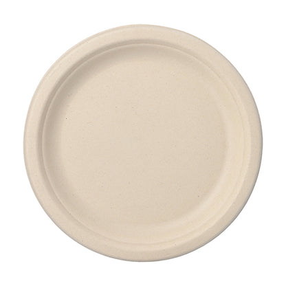 The PAPSTAR 12 plate, sugarcane "pure" undivided from PAPSTAR GmbH is a round, beige disposable plate with a slightly raised edge – environmentally friendly, compostable and ideal for sustainable parties and celebrations.
